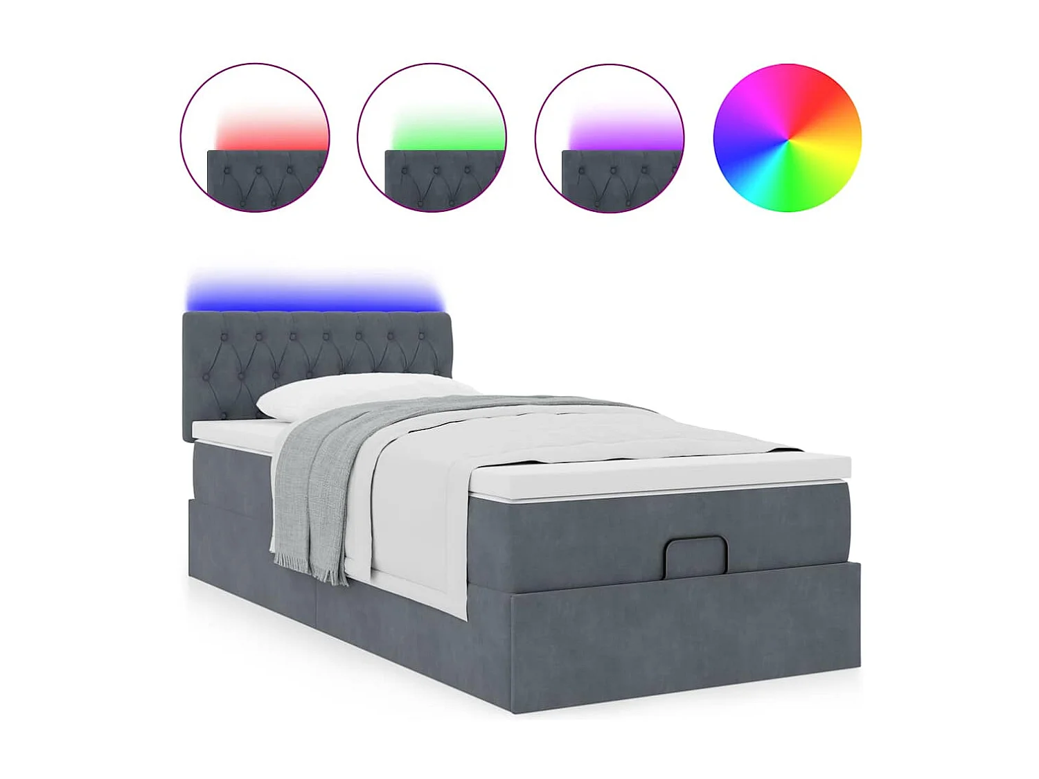 Ottoman bed met matras en LED's 100x200 cm fluweel donkergrijs