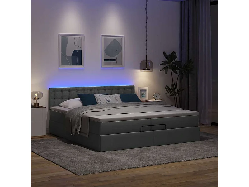 Cadre de lit ottoman avec matelas gris foncé 200x200cm tissu