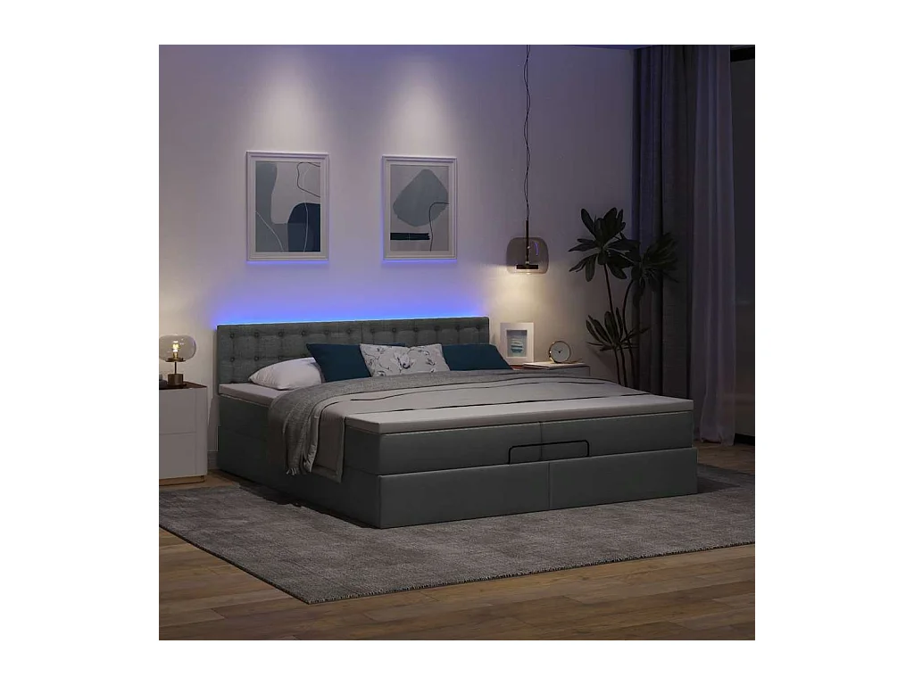 Estructura cama otomana colchones tela gris oscuro 200x200cm