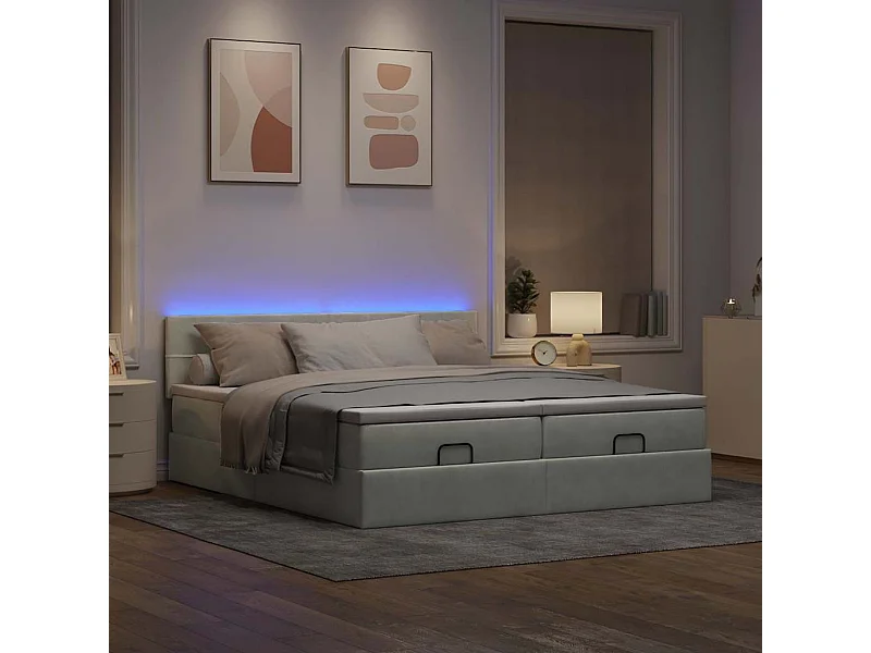 Ottoman bed met matrassen en LED's 160x200cm fluweel lichtgrijs