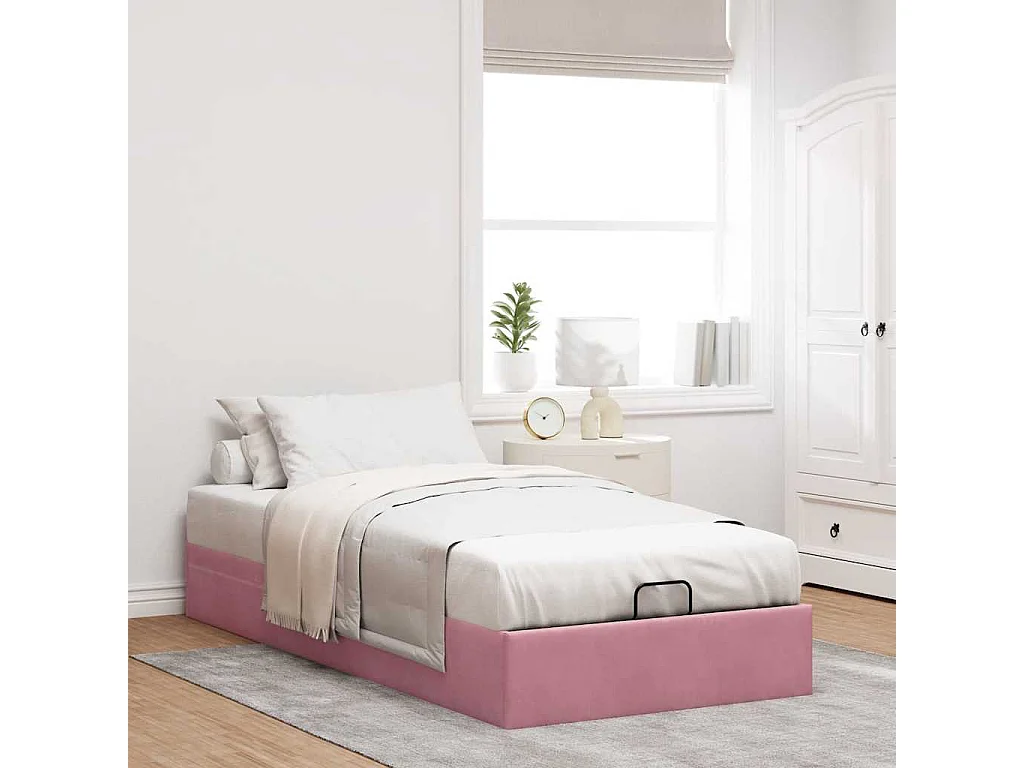 Cadre de lit ottoman sans matelas rose 100x200 cm velours