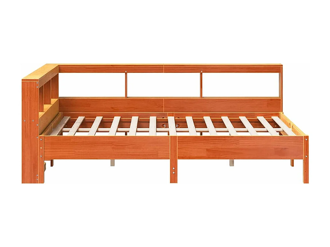 Bed met boekenkast zonder matras grenenhout wasbruin 120x200 cm