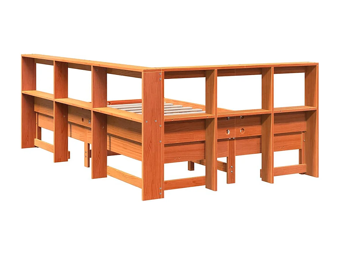 Bed met boekenkast zonder matras grenenhout wasbruin 120x200 cm