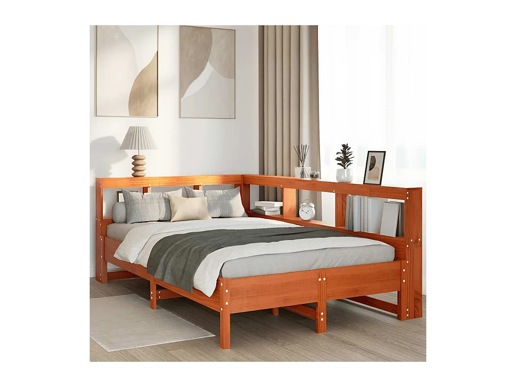 Lit bibliothèque sans matelas cire marron 120x200 cm pin massif