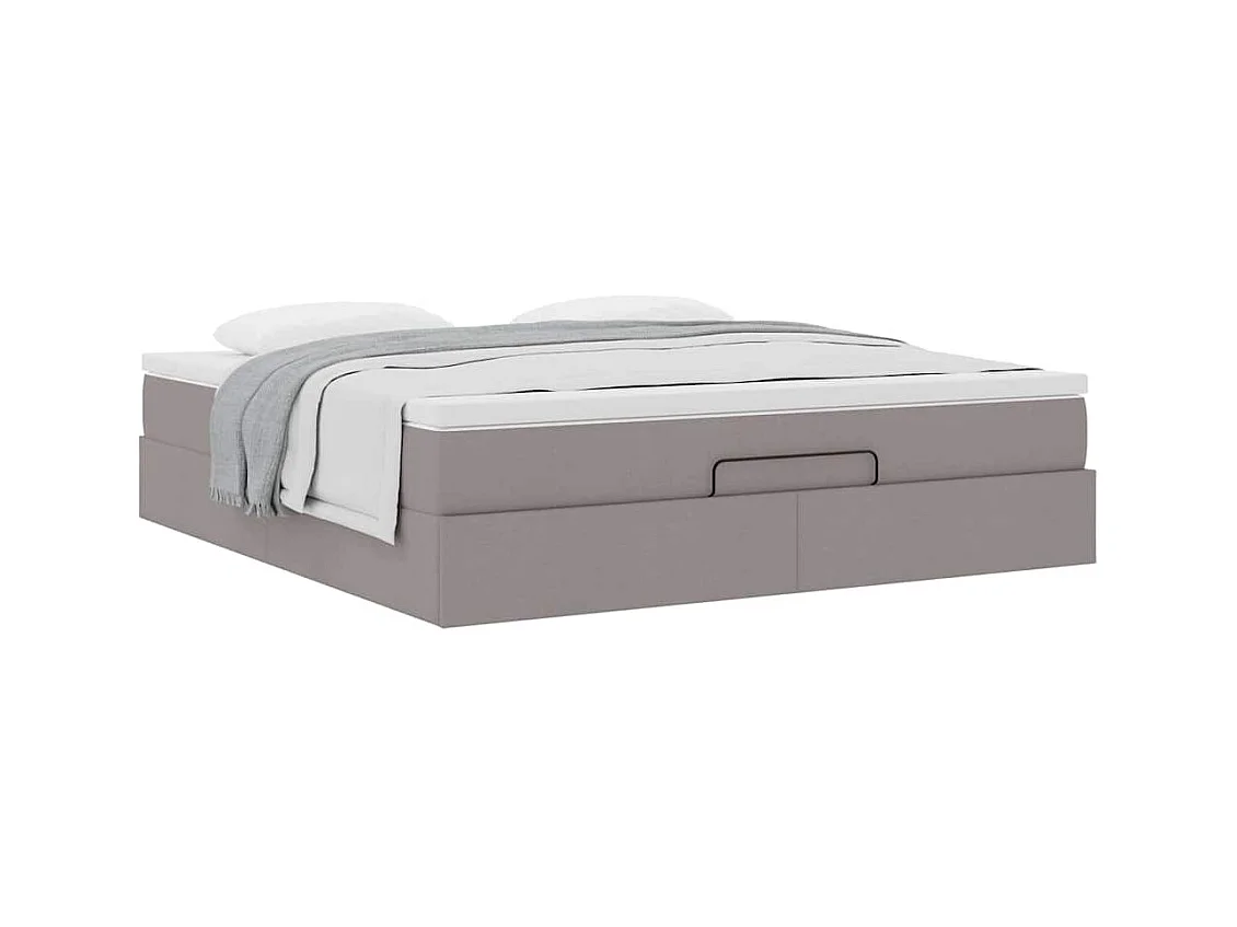 Cadre de lit ottoman avec matelas taupe 160x200 cm tissu