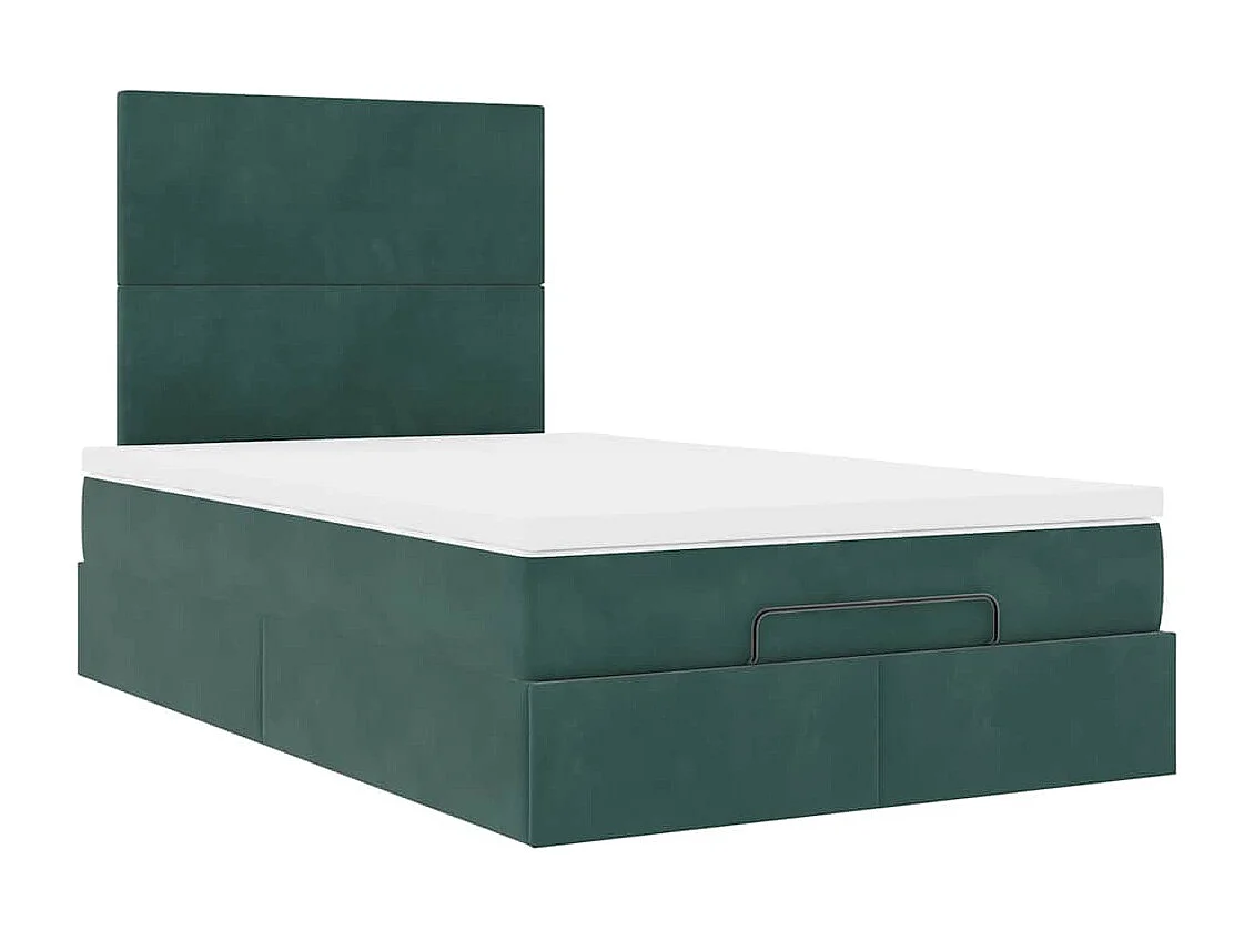Cadre de lit ottoman avec matelas vert foncé 120x200 cm velours