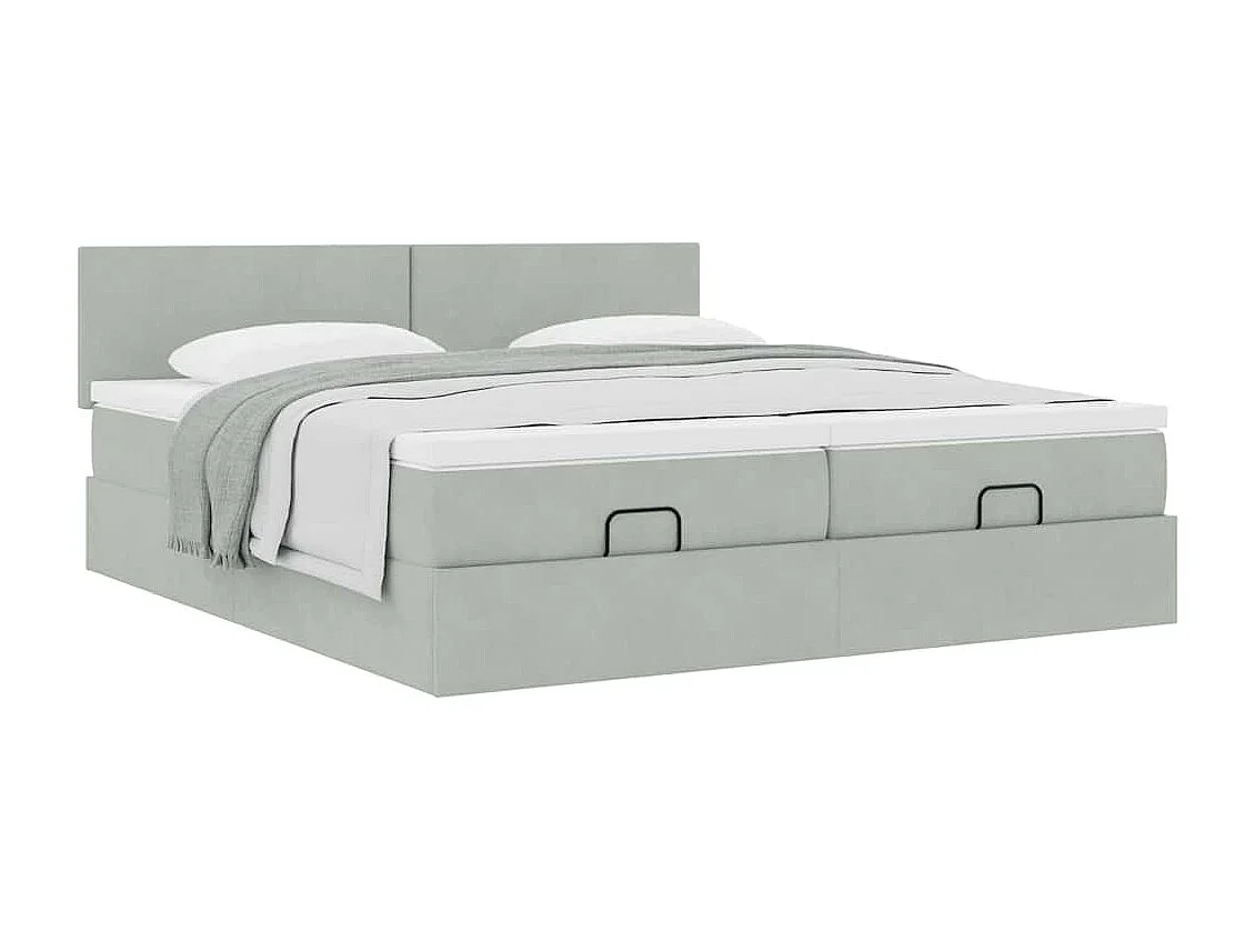 Cadre de lit ottoman et matelas gris clair 180x200cm velours
