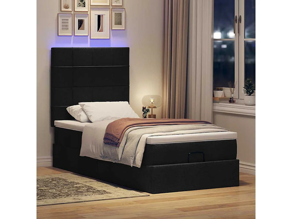 Estrutura de cama otomana com colchão 100x200cm tecido preto