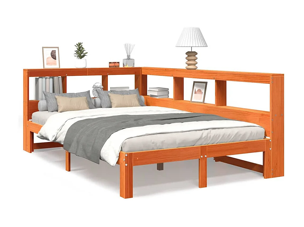 Lit bibliothèque sans matelas cire marron 120x200 cm pin massif