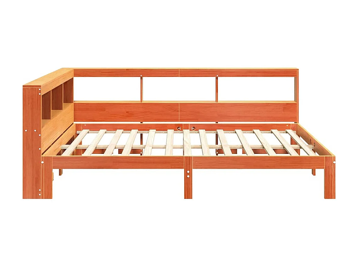 Lit bibliothèque sans matelas cire marron 120x200 cm pin massif