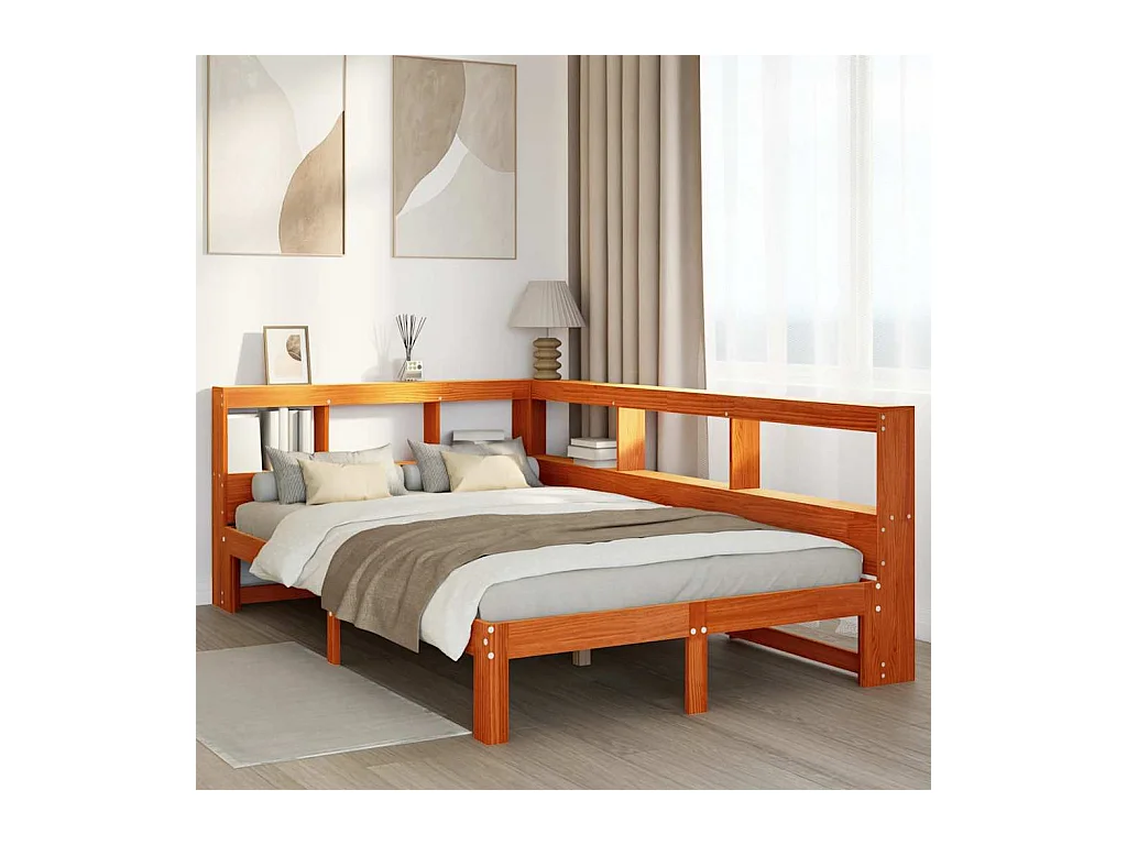 Lit bibliothèque sans matelas cire marron 120x200 cm pin massif