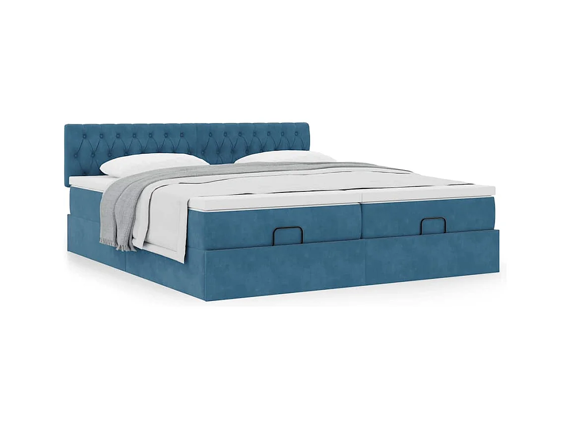 Cadre de lit ottoman avec matelas bleu foncé 180x200 cm velours