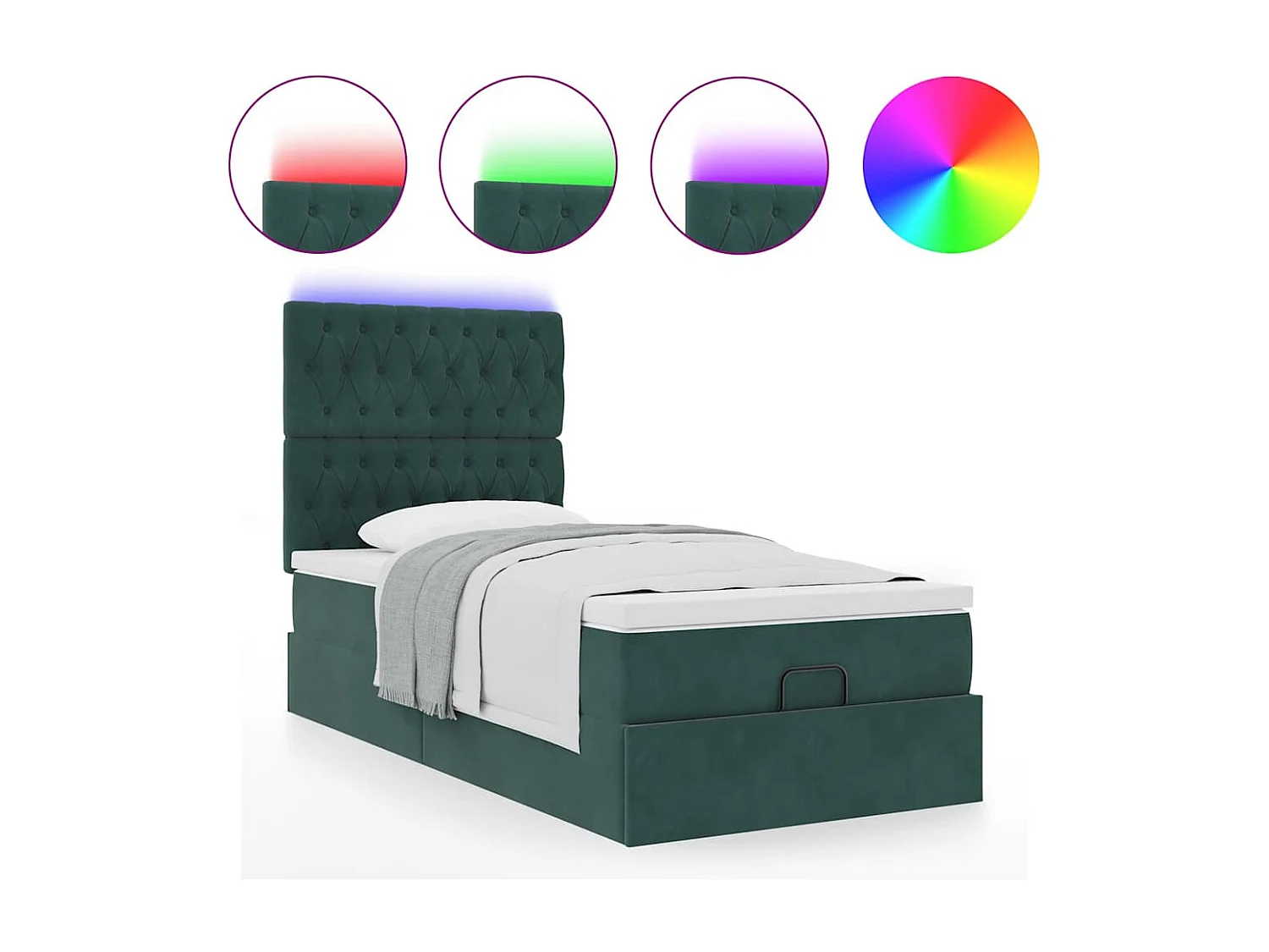 Estructura cama otomana colchones terciopelo verde oscuro