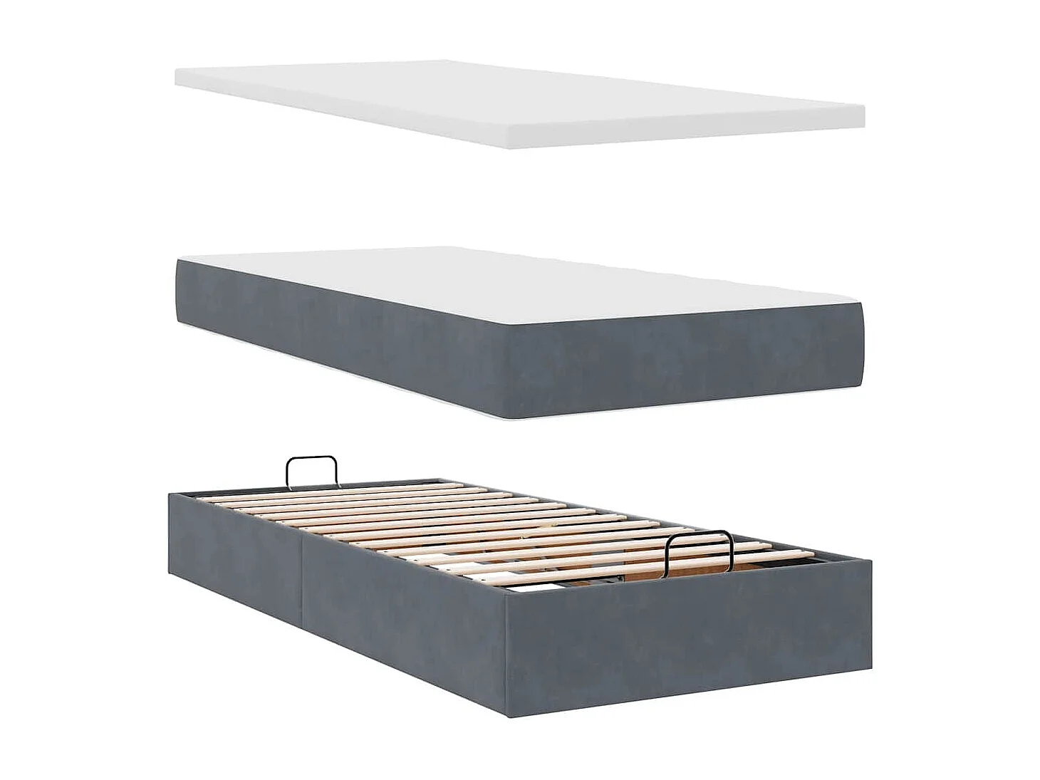 Cadre de lit ottoman et matelas gris foncé 90x200 cm velours