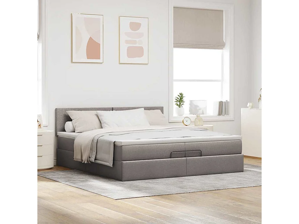 Cadre de lit ottoman avec matelas taupe 200x200cm tissu