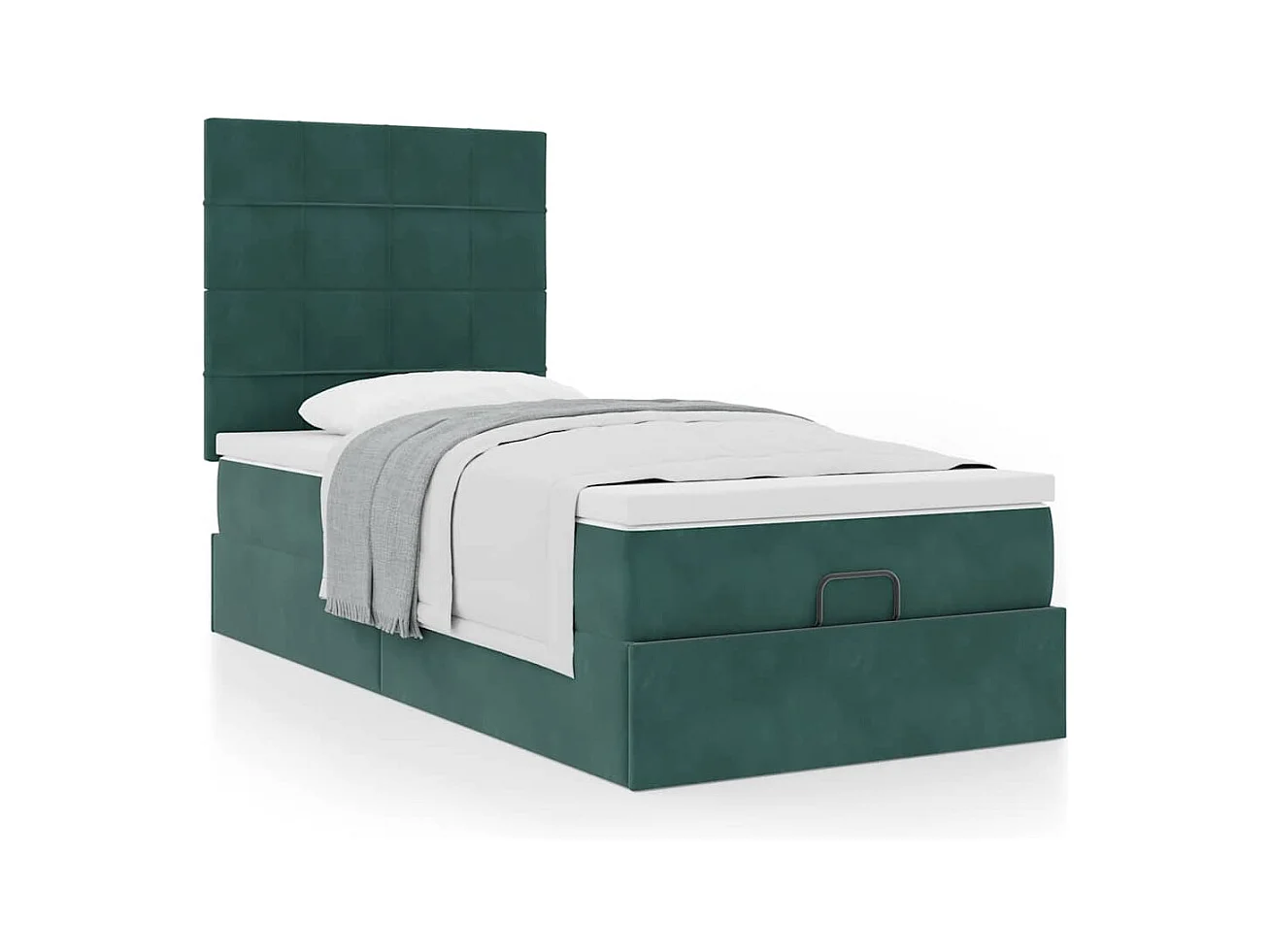 Cadre de lit ottoman avec matelas vert foncé 90x200 cm velours