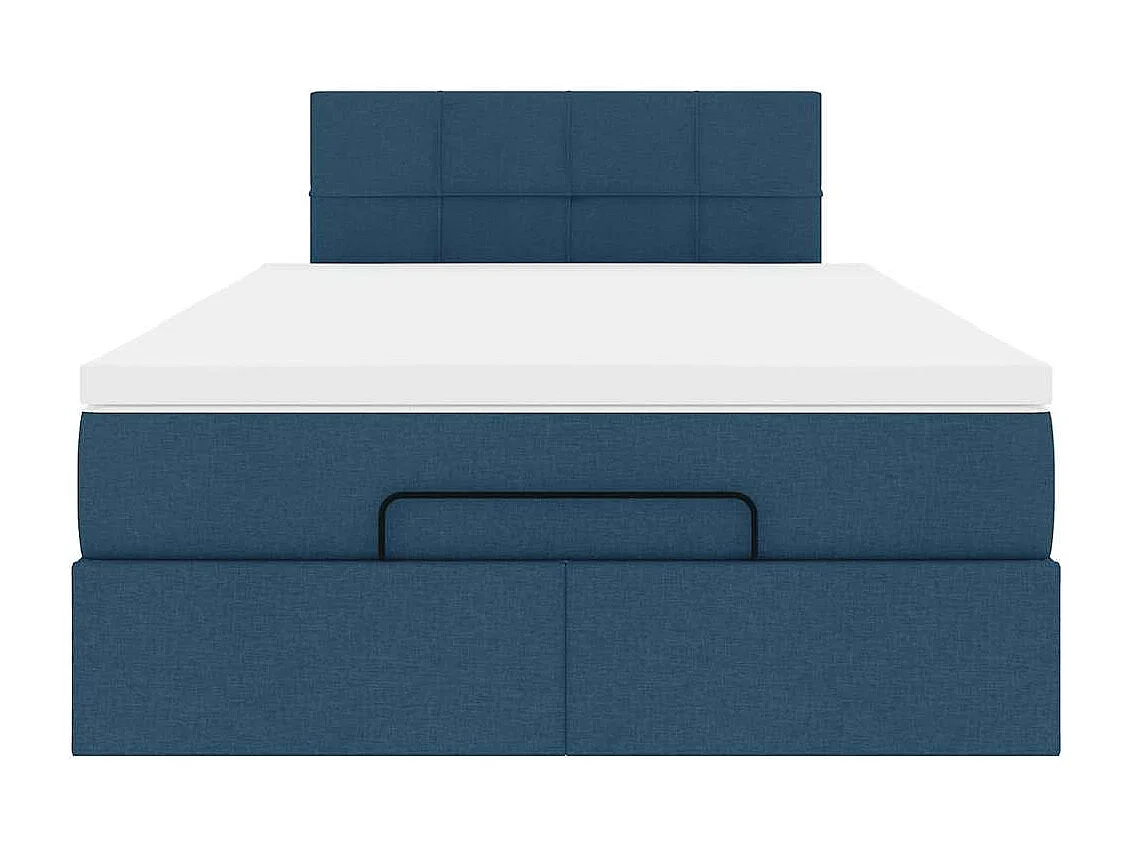 Cadre de lit ottoman avec matelas bleu 120x190 cm tissu