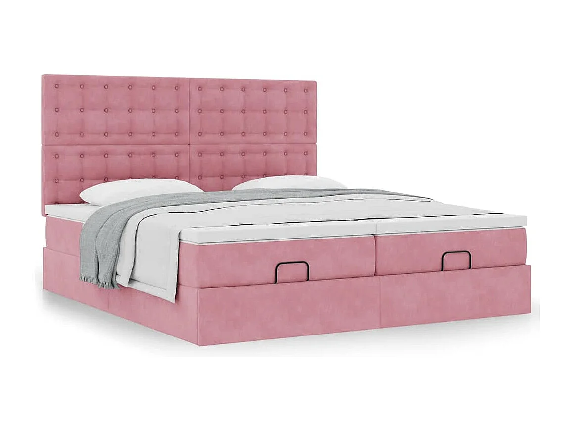 Cadre de lit ottoman avec matelas rose 200x200 cm velours