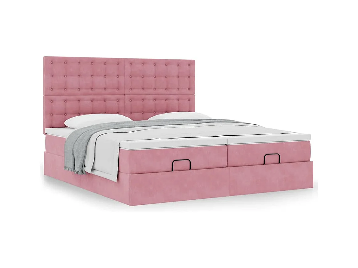Cadre de lit ottoman avec matelas rose 200x200 cm velours