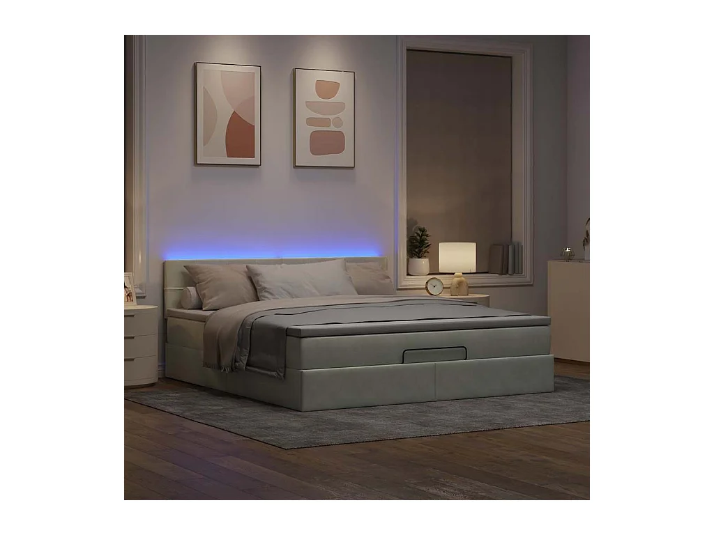 Cadre de lit ottoman avec matelas gris clair 180x200 cm velours