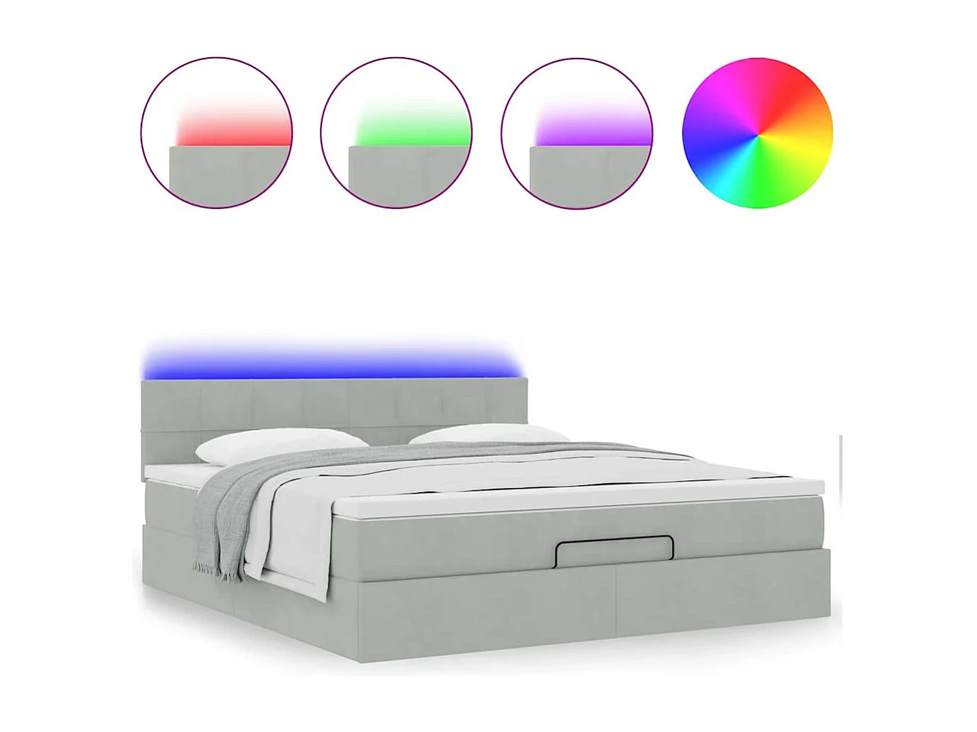 Ottoman bed met matras en LED's 180x200cm fluweel lichtgrijs