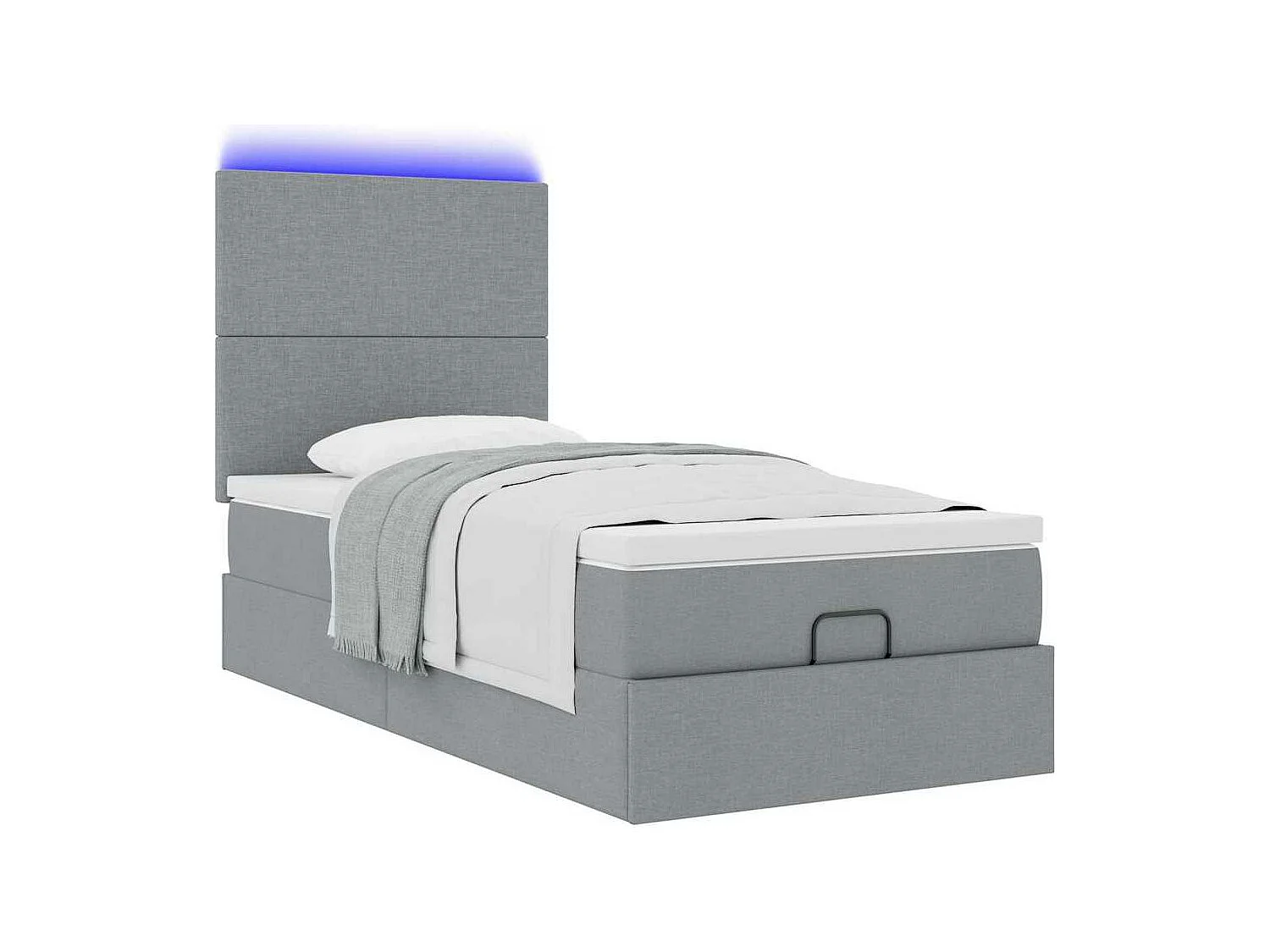 Bed poef met matras en LED's 90x200 cm stof lichtgrijs