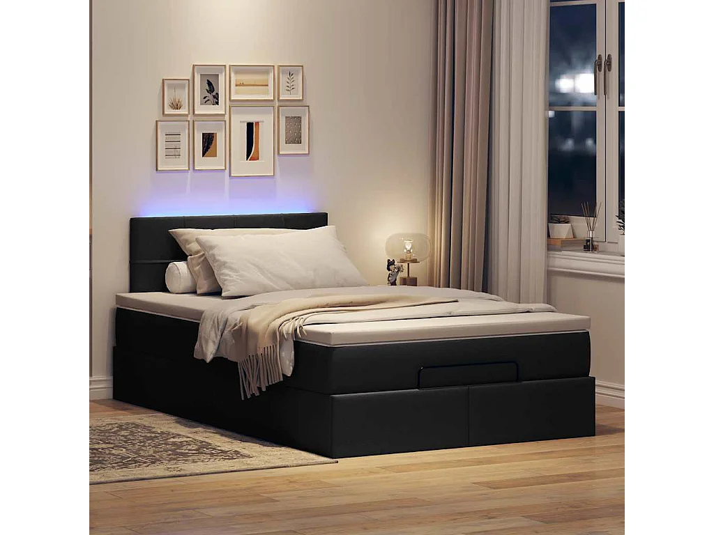 Lit ottoman avec matelas noir 120x190 cm tissu