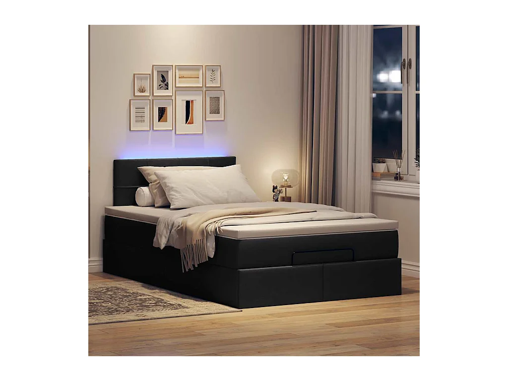 Lit ottoman avec matelas noir 120x190 cm tissu