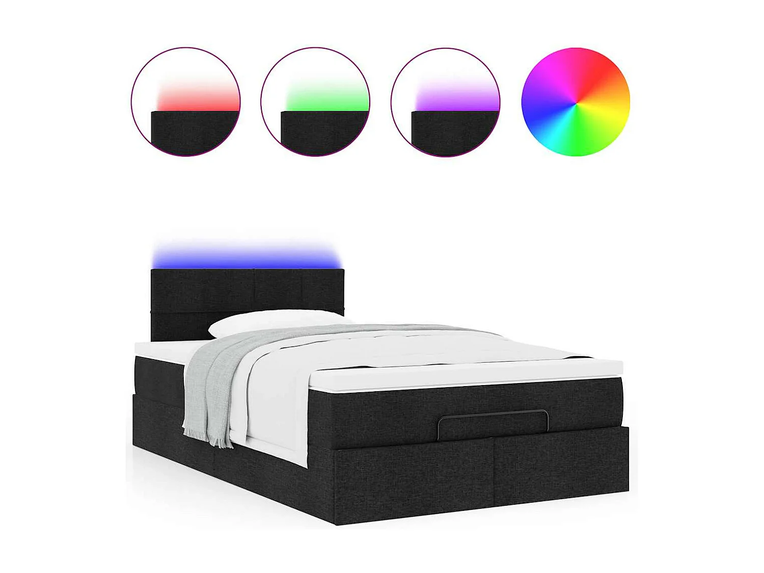 Lit ottoman avec matelas noir 120x190 cm tissu