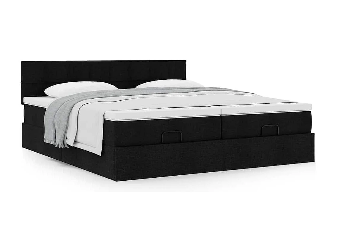 Cadre de lit ottoman avec matelas noir 180x200cm tissu
