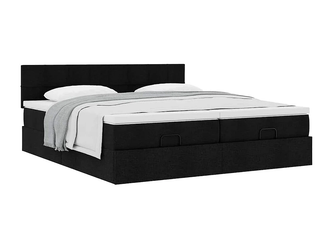 Cadre de lit ottoman avec matelas noir 180x200cm tissu