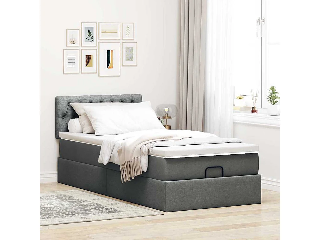 Cadre de lit ottoman avec matelas gris foncé 80x200 cm tissu