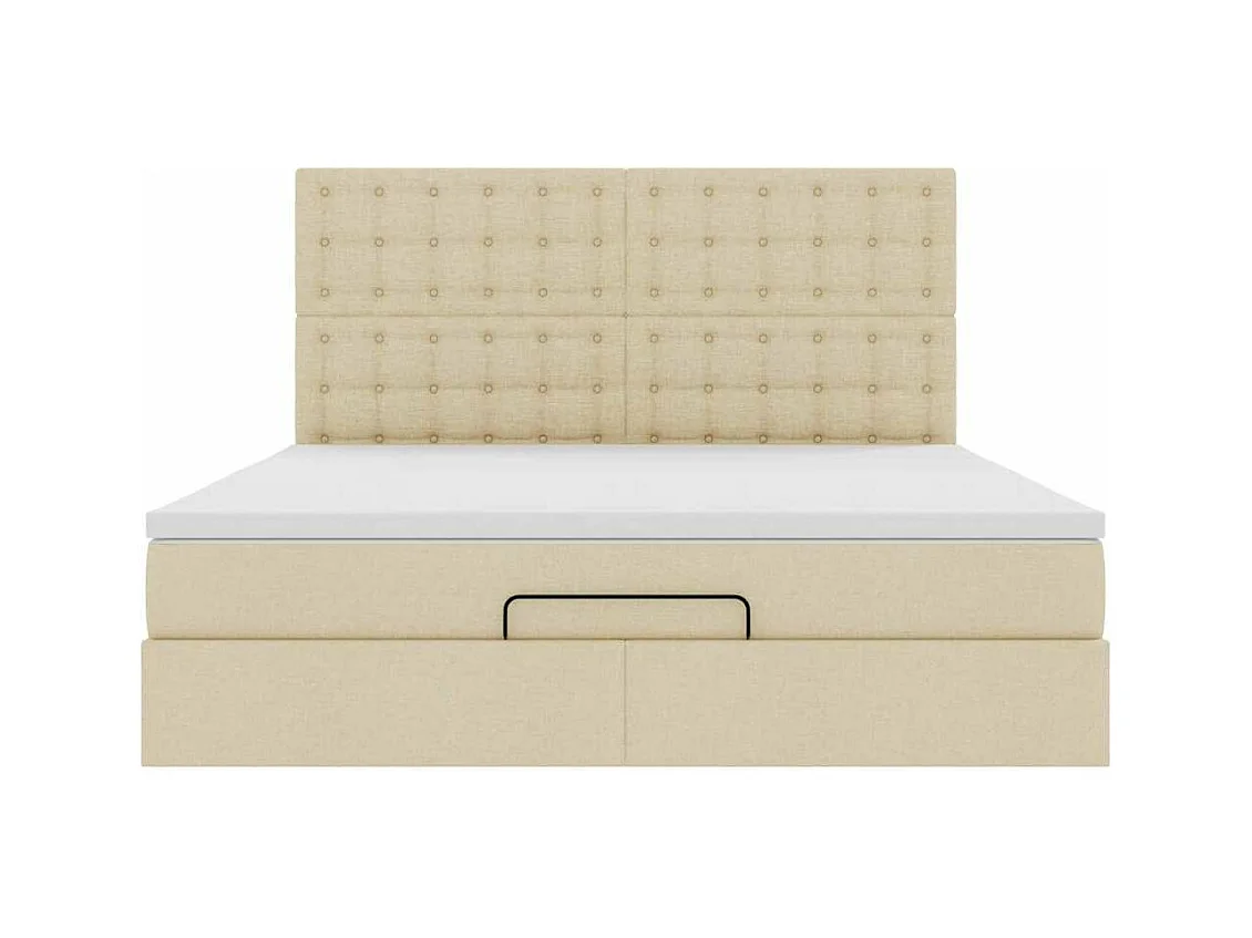 Estructura de cama otomana con colchón tela crema 180x200cm