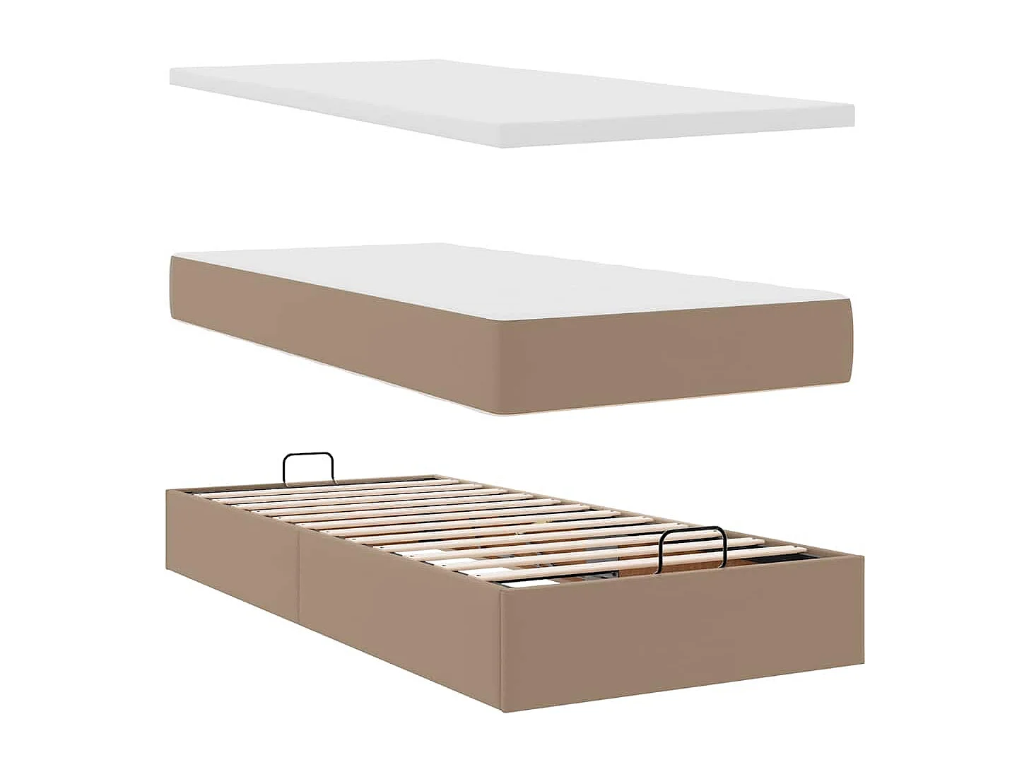 Estructura cama otomana colchón cuero sintético cappucino
