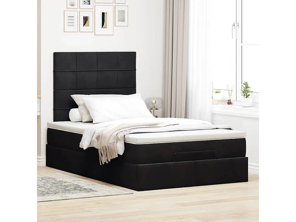Estrutura de cama otomana com colchões preto 120x190 cm Veludo