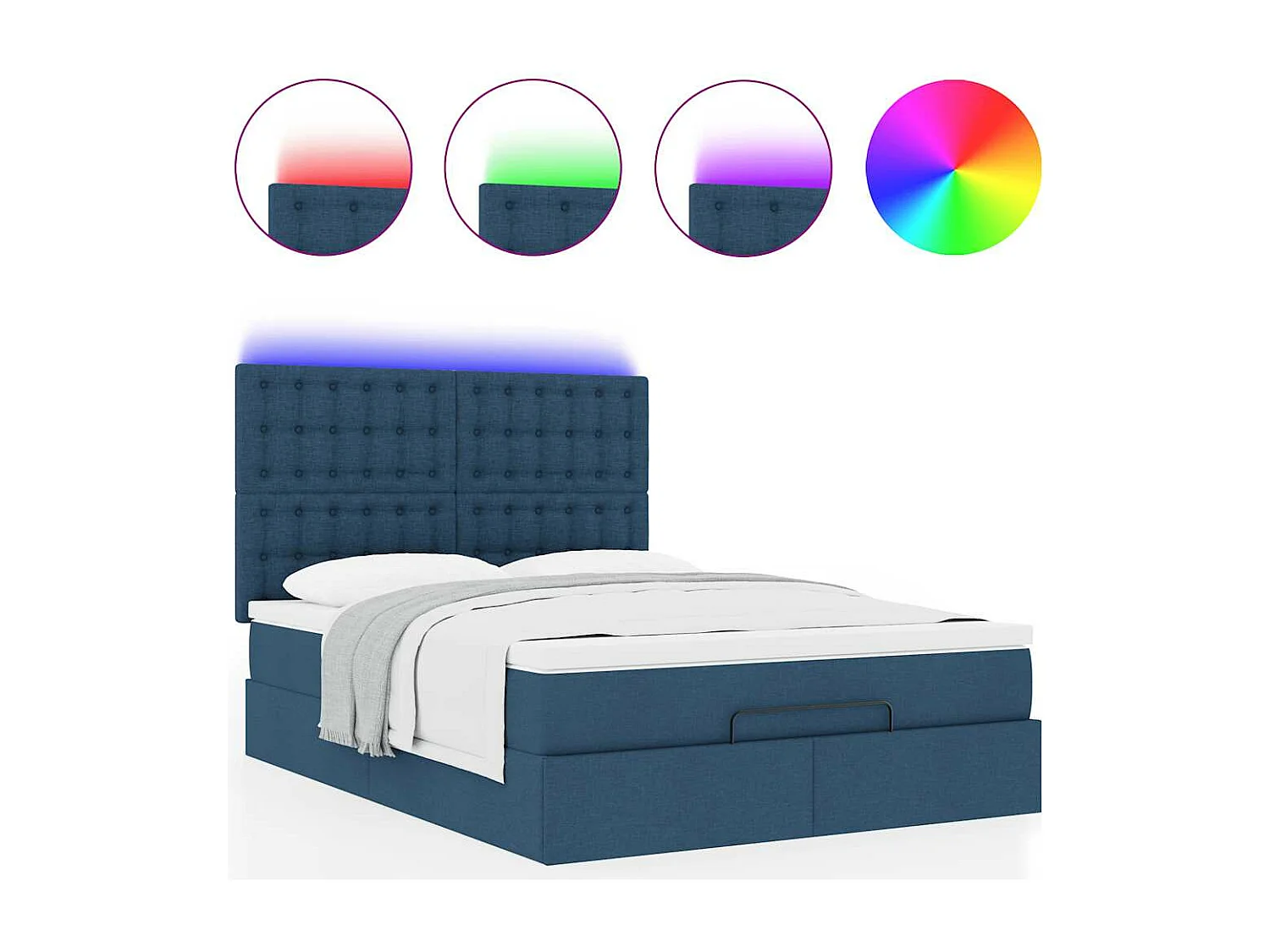 Cadre de lit ottoman avec matelas bleu 140x200 cm tissu