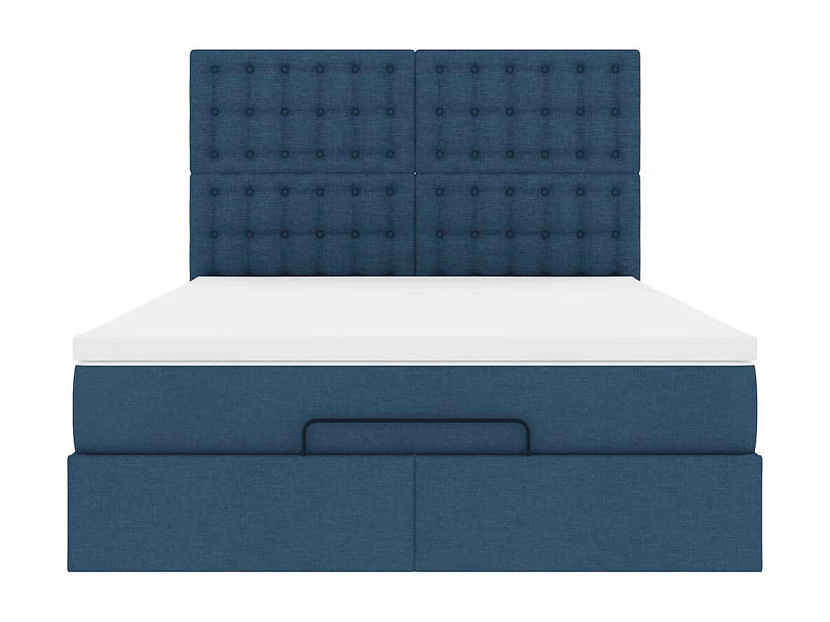 Cadre de lit ottoman avec matelas bleu 140x200 cm tissu