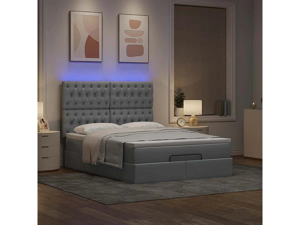 Cadre de lit ottoman et matelas gris clair 140x200 cm tissu