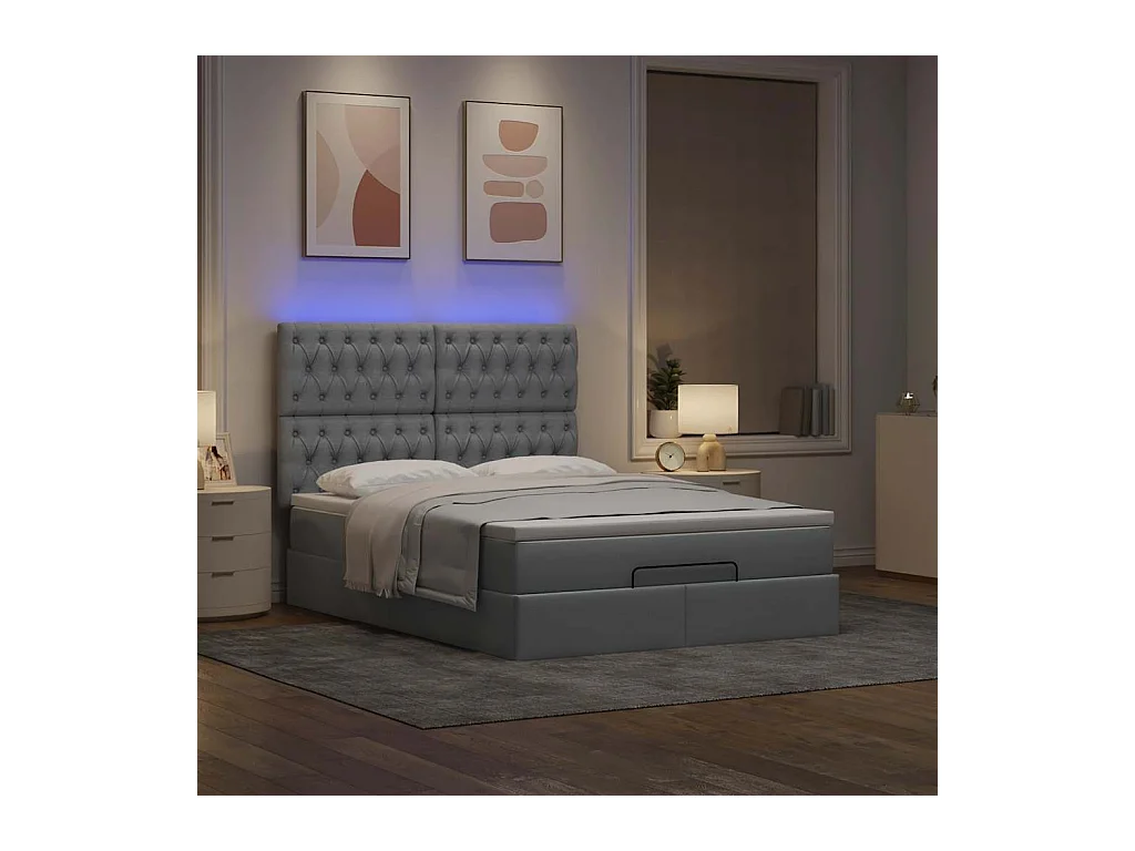 Cadre de lit ottoman et matelas gris clair 140x200 cm tissu