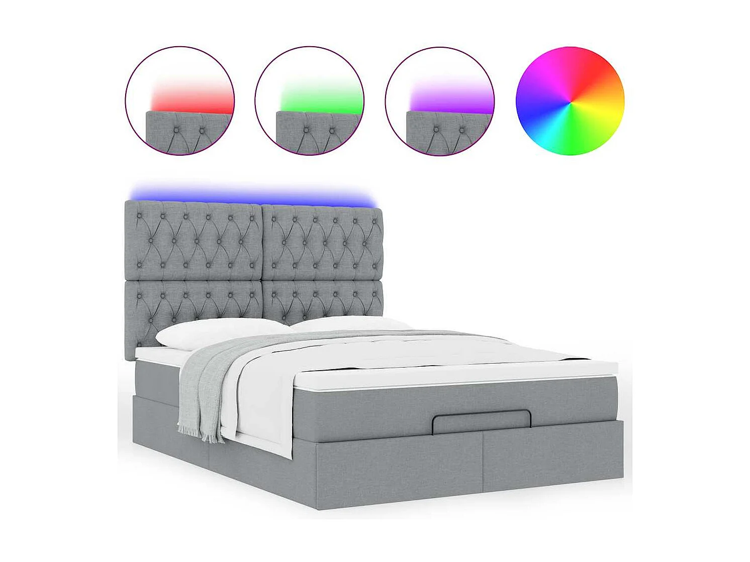 Cadre de lit ottoman et matelas gris clair 140x200 cm tissu