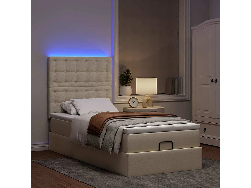 Estrutura de cama otomana com creme de colchão 90x200cm tecido