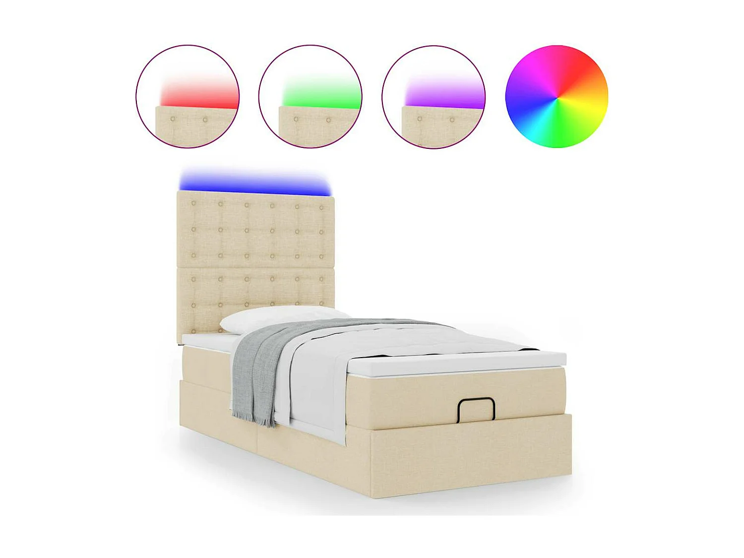 Estrutura de cama otomana com creme de colchão 90x200cm tecido