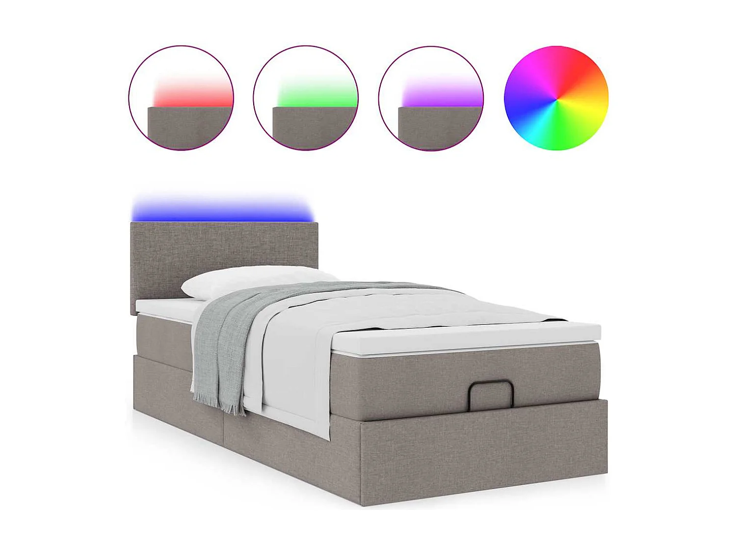 Cadre de lit ottoman avec matelas taupe 80x200 cm tissu