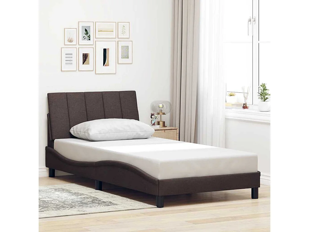 Cadre de lit sans matelas marron foncé 100x200 cm tissu