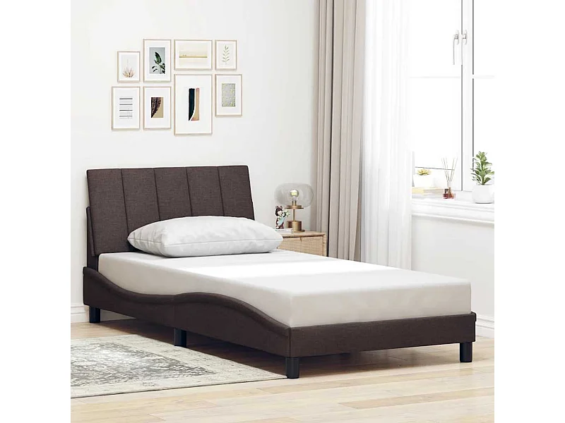 Cadre de lit sans matelas marron foncé 100x200 cm tissu