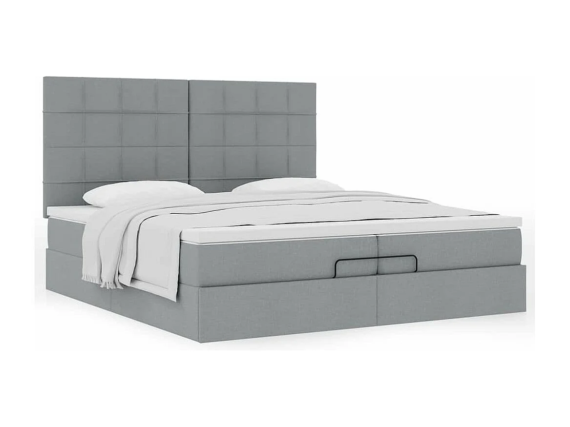 Cadre de lit ottoman et matelas gris clair 200x200cm tissu