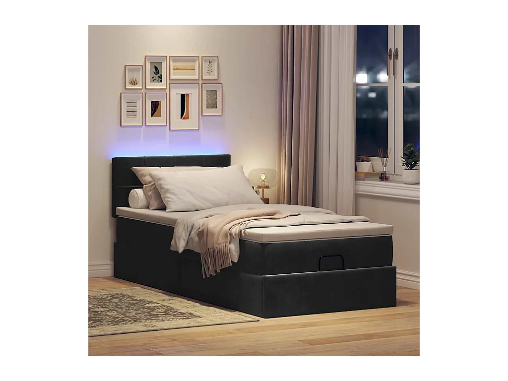 Cadre de lit ottoman avec matelas noir 80x200 cm velours