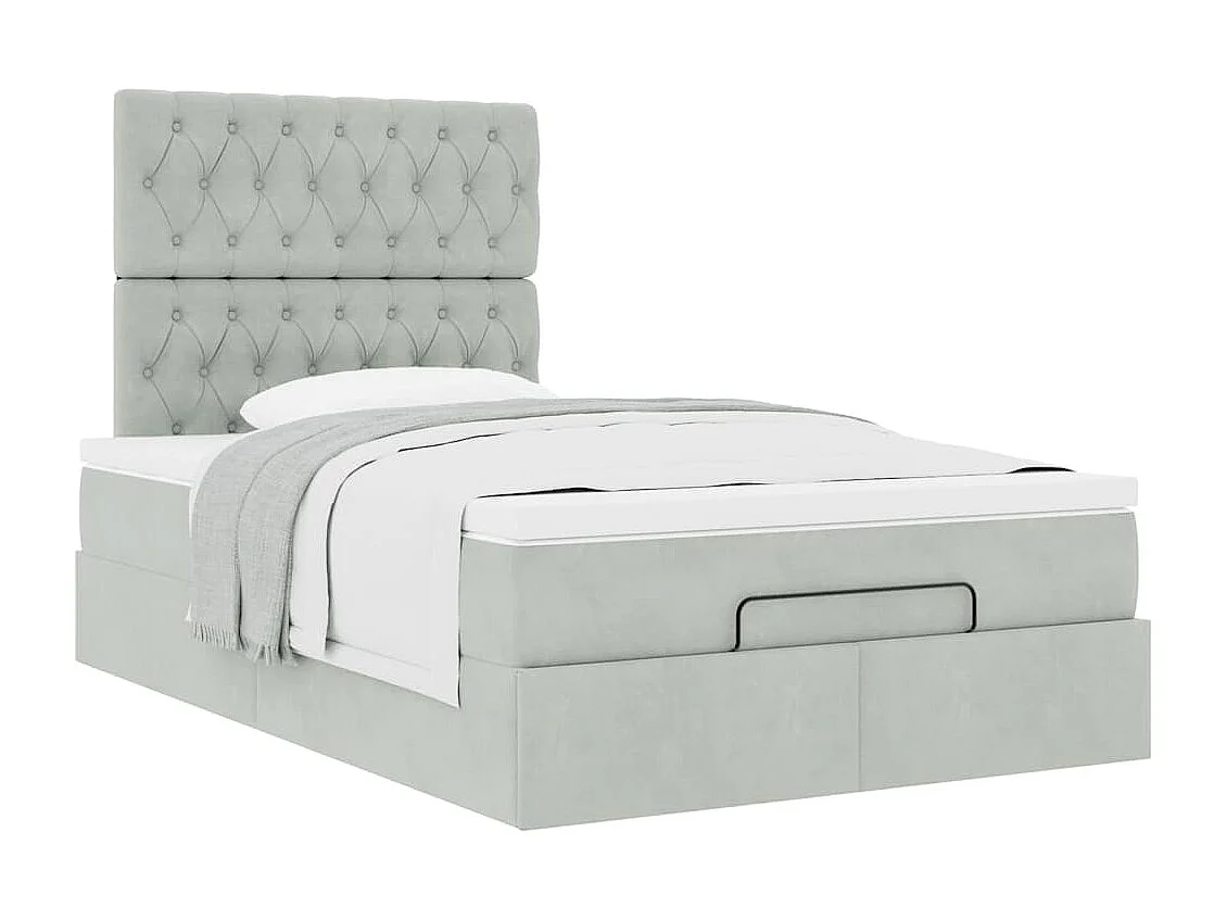Cadre de lit ottoman avec matelas gris clair 120x190 cm velours