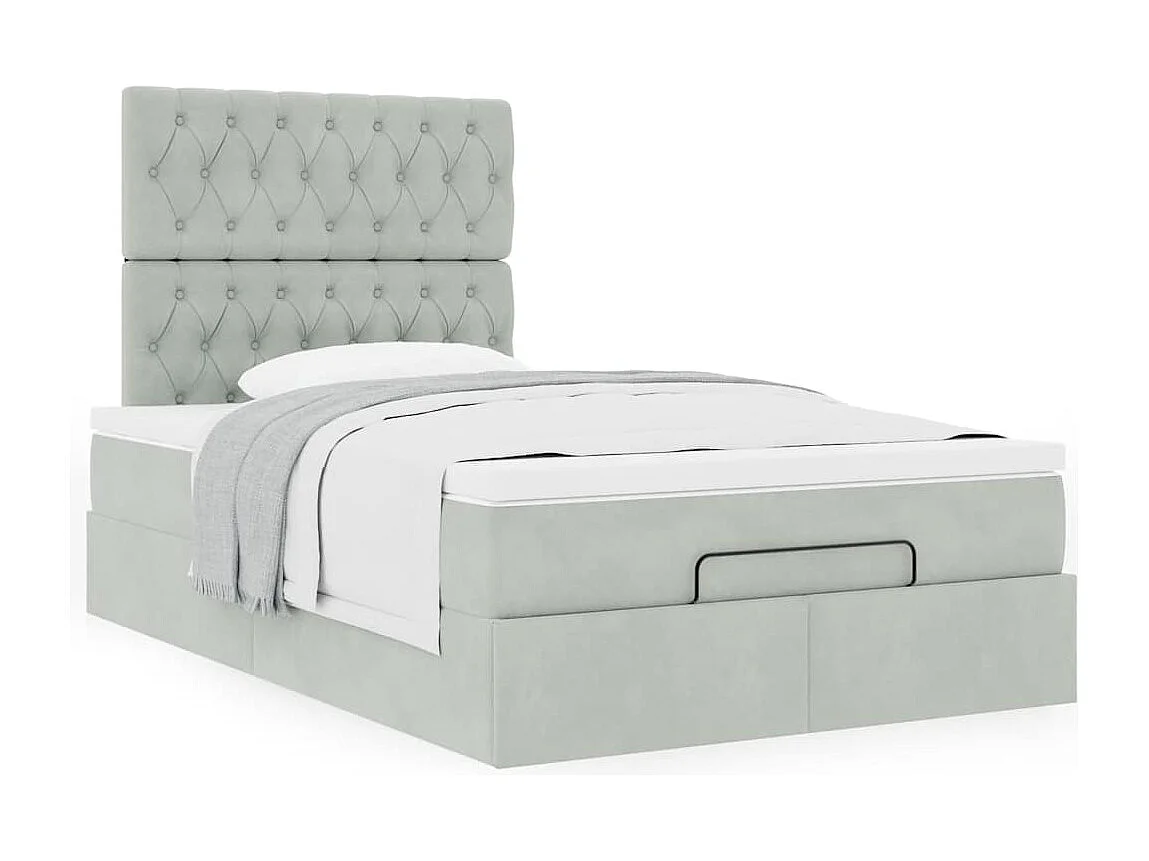 Cadre de lit ottoman avec matelas gris clair 120x190 cm velours