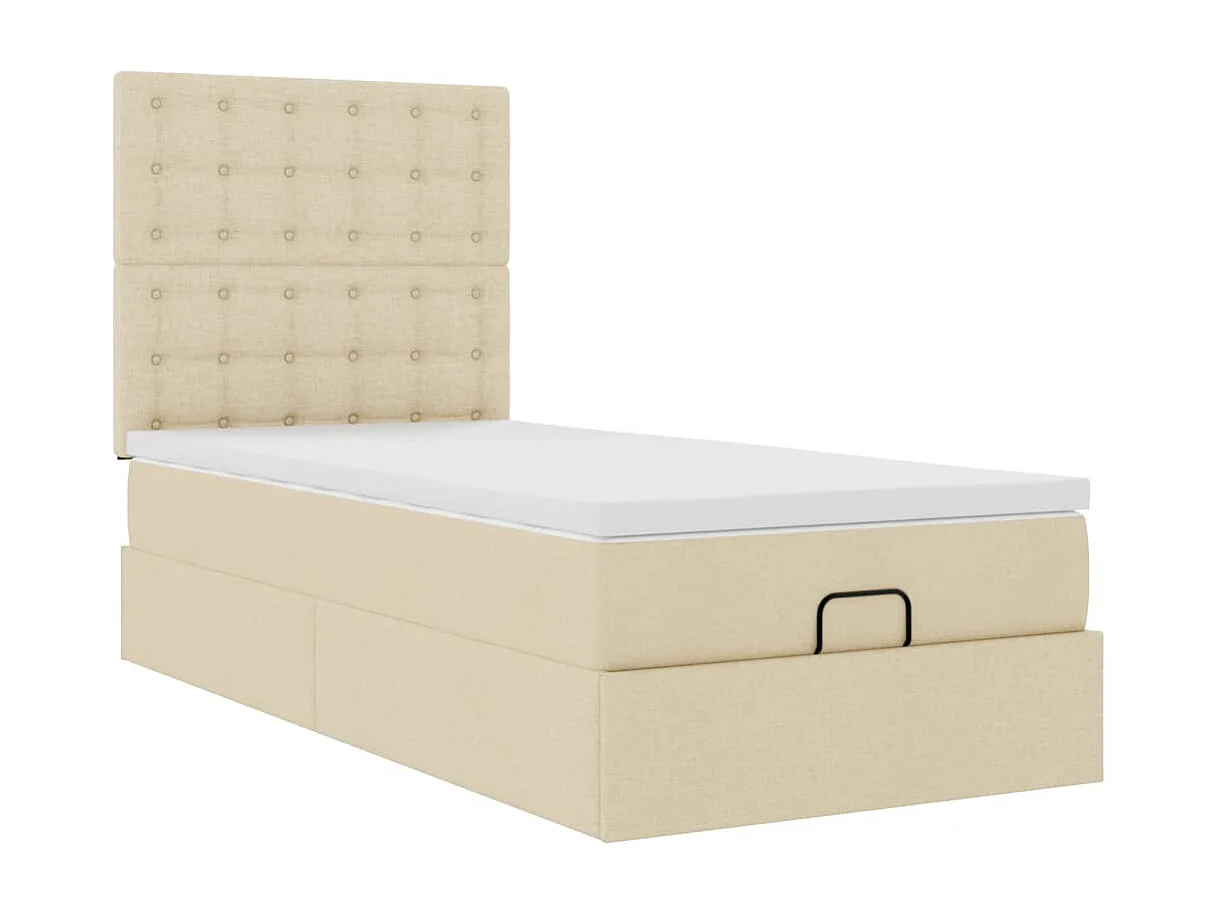 Cadre de lit ottoman avec matelas crème 90x190 cm tissu